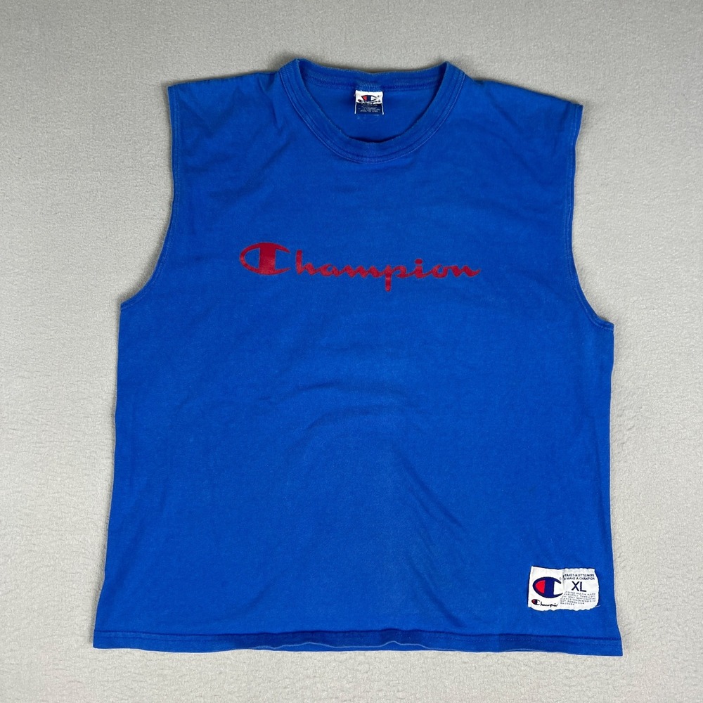 VTG Champion Tank Top Mens XL Blue Sleeveless Spellout 1990s Training Gym